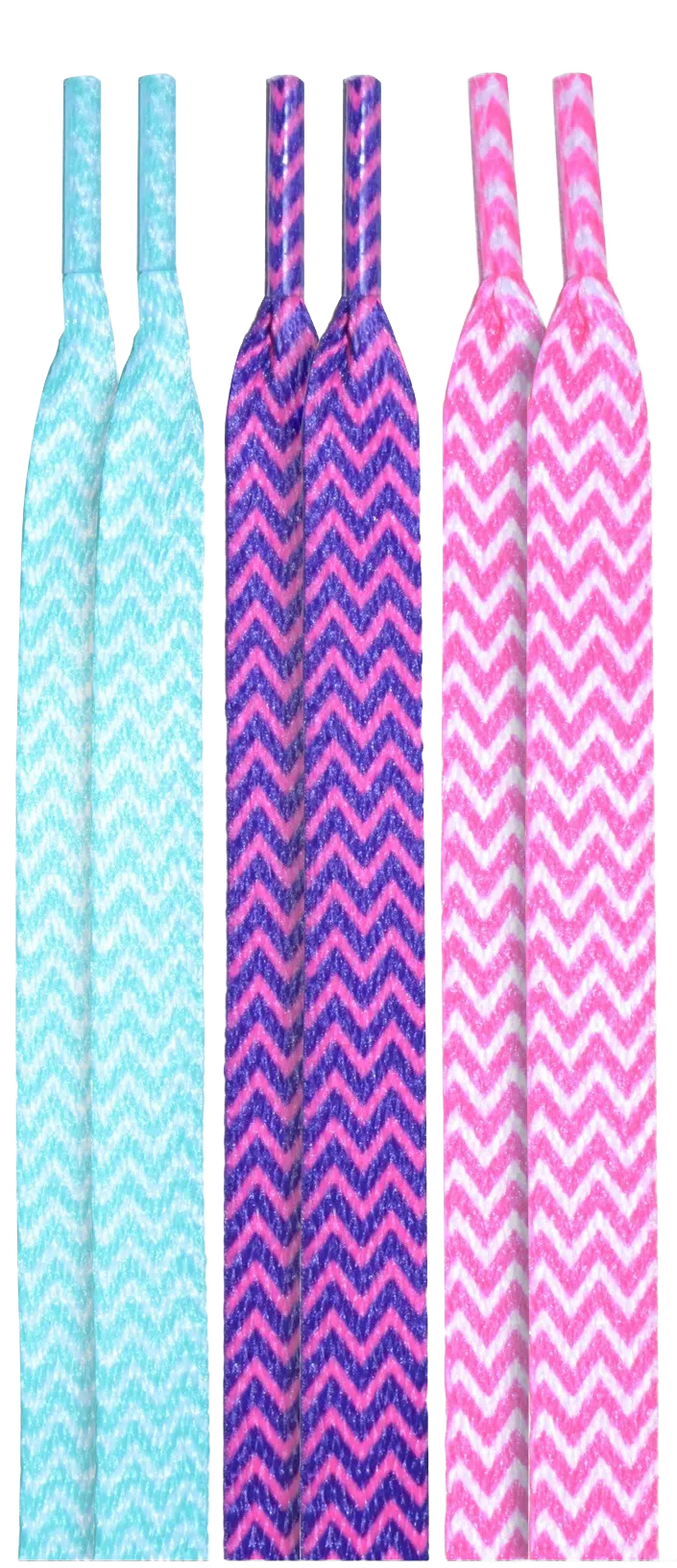 10 Seconds® Classic Flat Laces | Teal/Purple/Pink Chevron Printed Multi-Pack