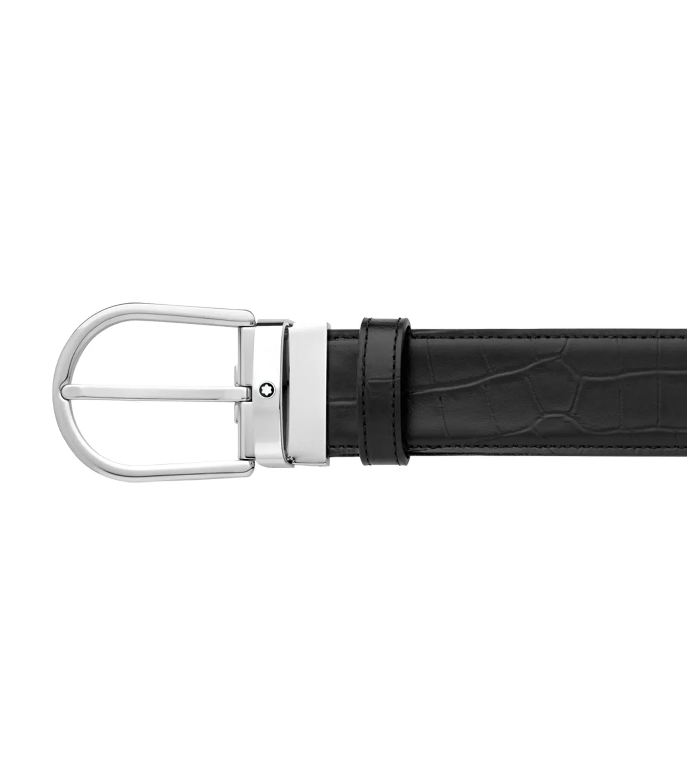 35mm Horseshoe Shiny Palladium Finish Pin Buckle Belt Black