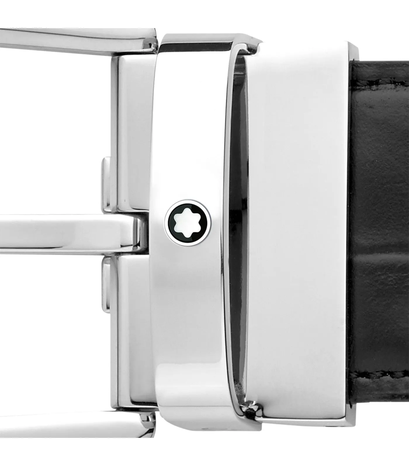35mm Horseshoe Shiny Palladium Finish Pin Buckle Belt Black