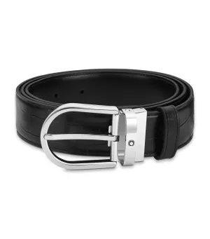 35mm Horseshoe Shiny Palladium Finish Pin Buckle Belt Black