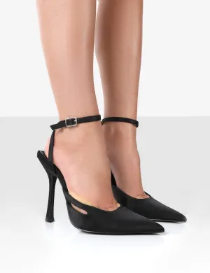 Adapt Black Satin Pointed Toe Court Heels
