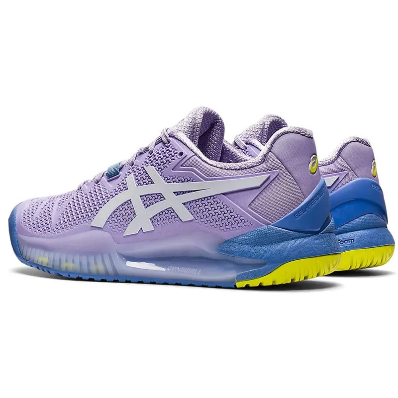 Asics Women Gel Resolution 8 Tennis Shoes Murasaki and White