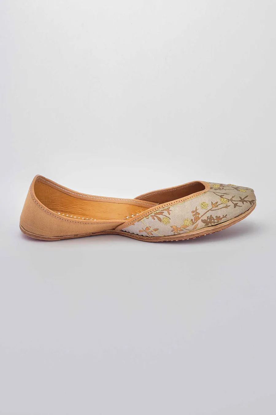 Beige & Grey Bird Art Printed Jutti
