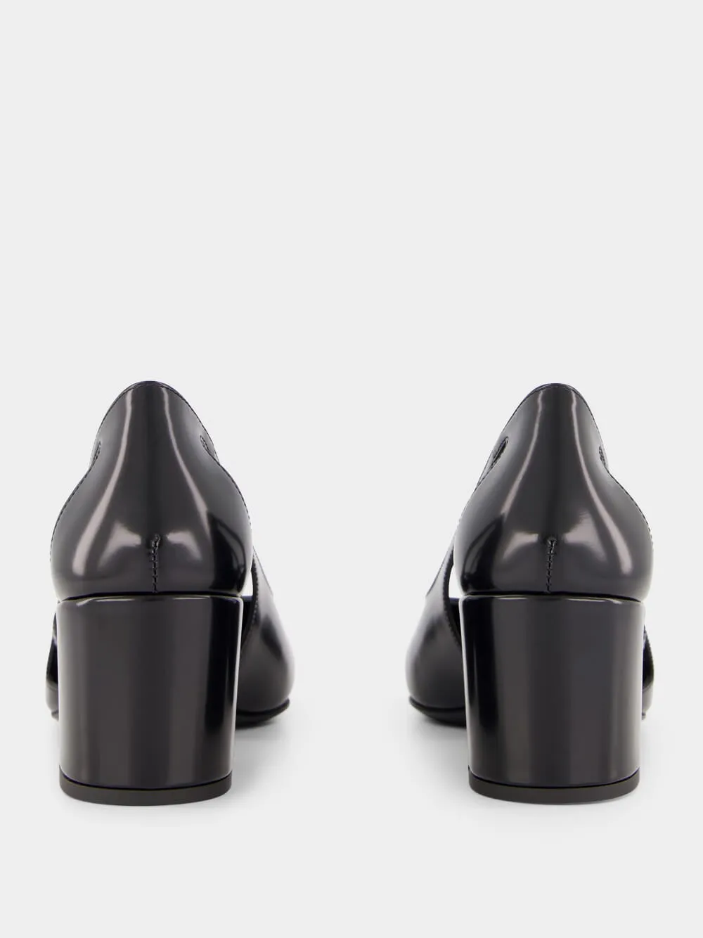 Black Brushed Leather Cut-Out Pumps