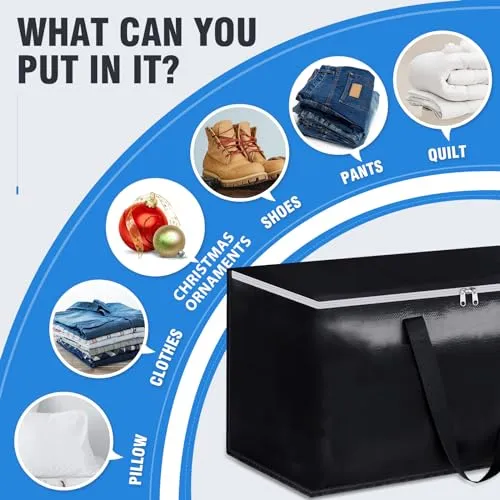 BlissTotes Moving Bags, Heavy Duty Moving Boxes with Zippers Top and Sturdy Handles, Storage Bags for Space Saving and Packing, Collapsible Moving Supplies, Storage Totes (76L, 2-Pack, Black)