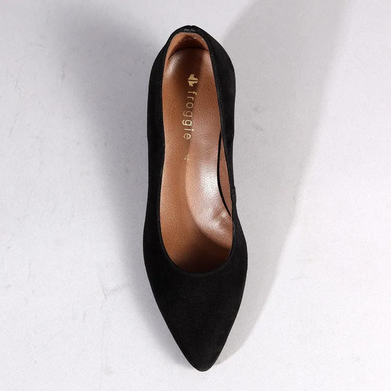 Froggie Spring Leather Block Court Heel - Black