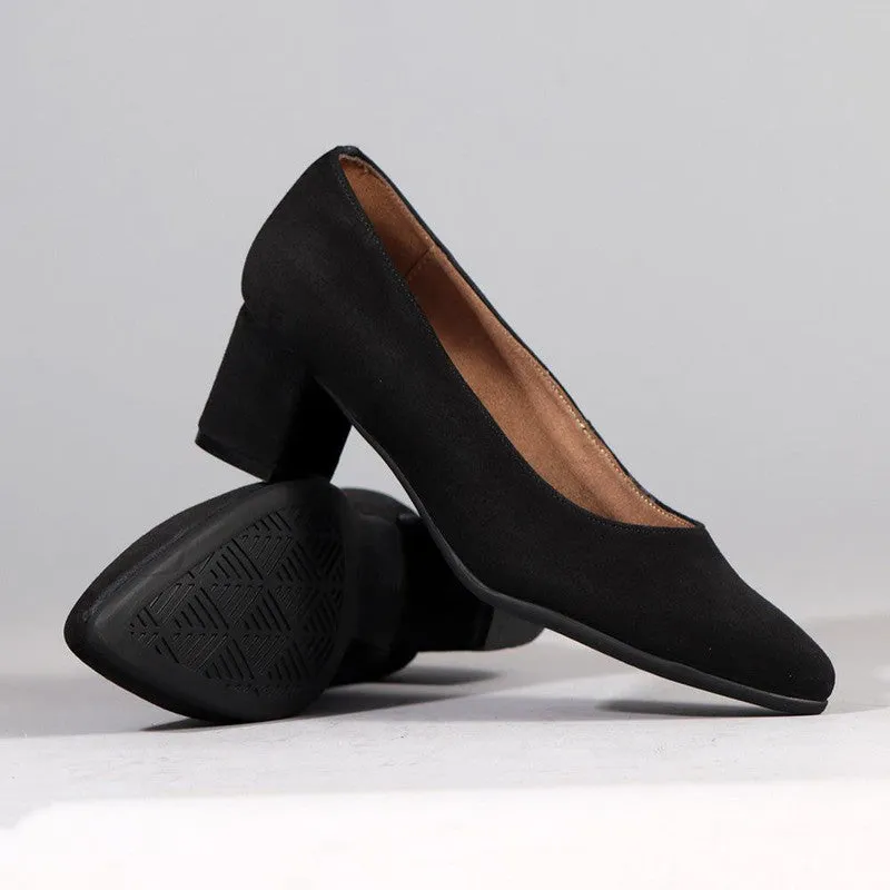 Froggie Spring Leather Block Court Heel - Black