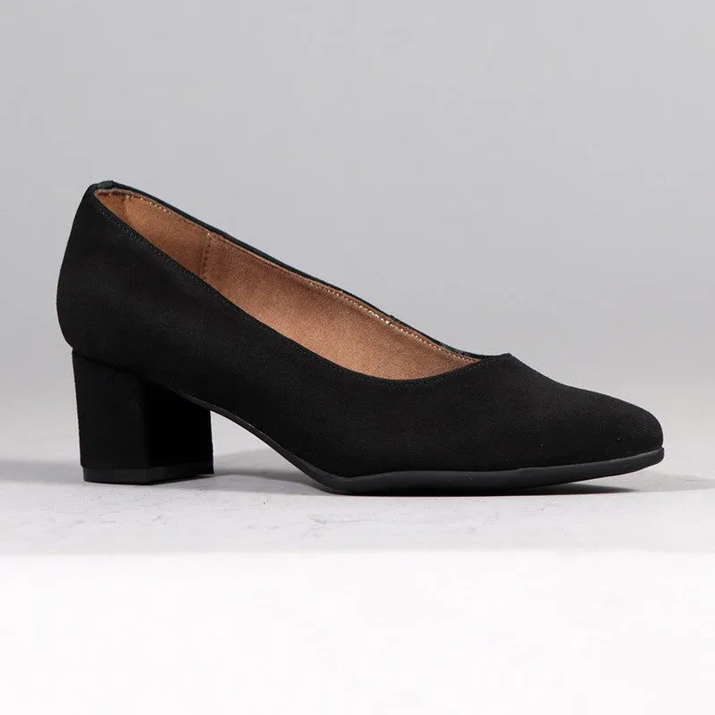 Froggie Spring Leather Block Court Heel - Black