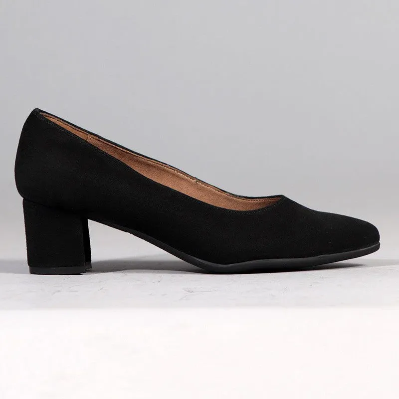 Froggie Spring Leather Block Court Heel - Black