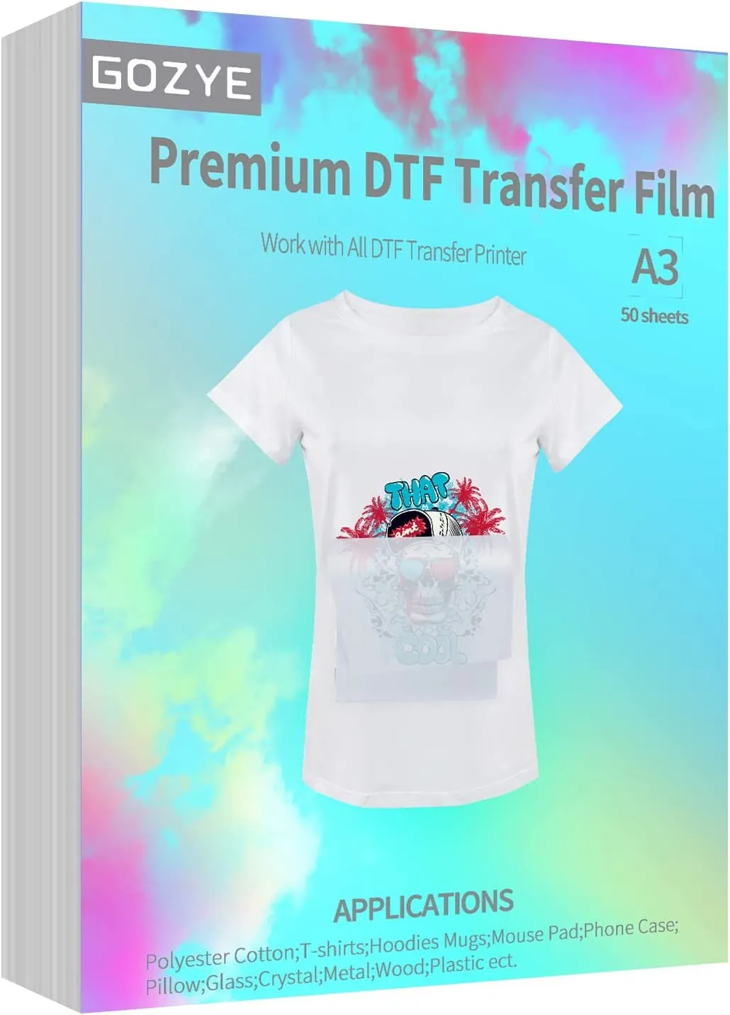 GOZYE Premium DTF Transfer Film | 50 Sheets A3 Matte PET Heat Transfer Paper for Direct-to-Film Printing | Size Textile A3 (11.7" x 16.5")
