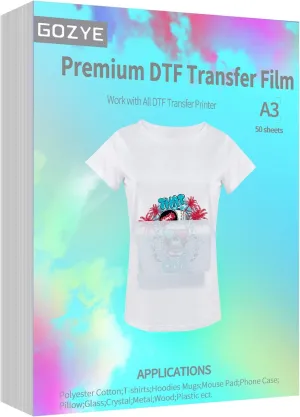 GOZYE Premium DTF Transfer Film | 50 Sheets A3 Matte PET Heat Transfer Paper for Direct-to-Film Printing | Size Textile A3 (11.7" x 16.5")