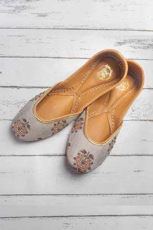 Grey & Orange Print Jutti With Zari Work