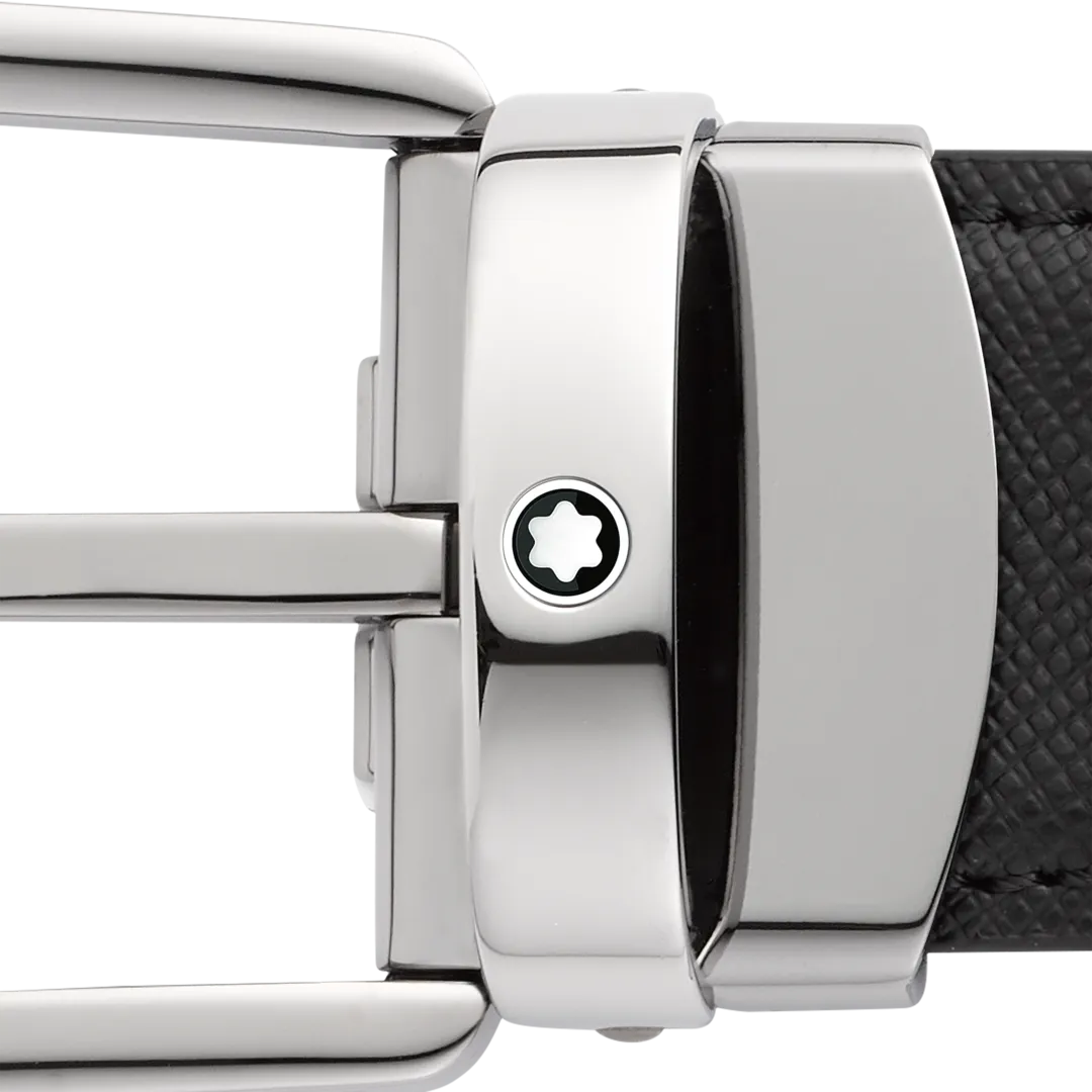 Horseshoe Buckle 30mm Reversible Leather Belt Black/Blue