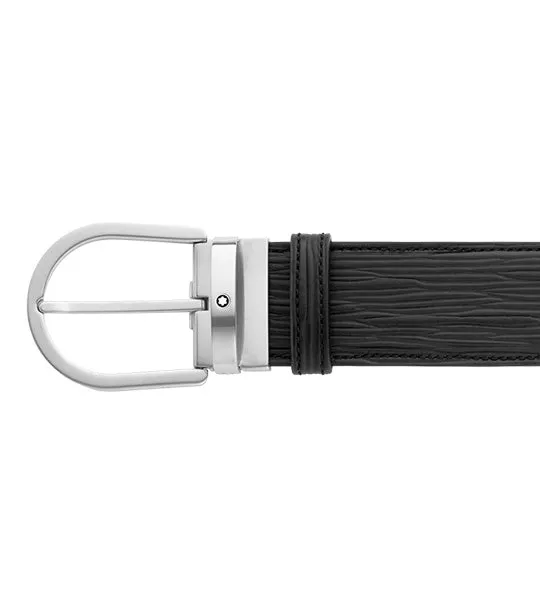 Horseshoe Buckle Printed 40mm Leather Belt Black