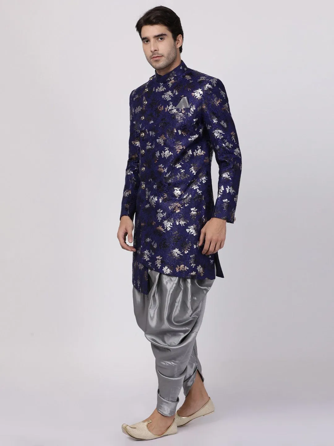 Jashvi Men's Blue Silk Blend Sherwani Set