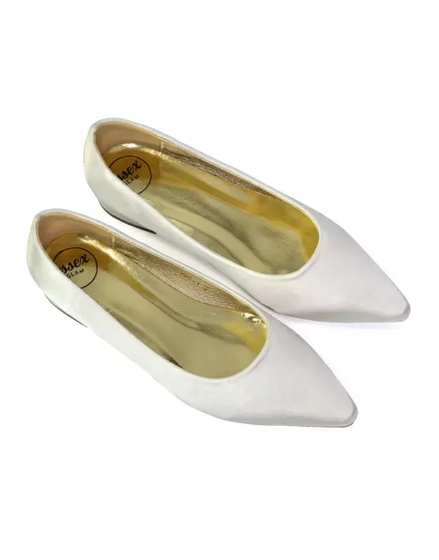 Karen Slip On Pointed Toe Wedding Shoes Low Heel Bridal Heels Court Shoes in Ivory