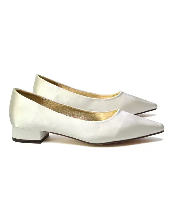 Karen Slip On Pointed Toe Wedding Shoes Low Heel Bridal Heels Court Shoes in Ivory