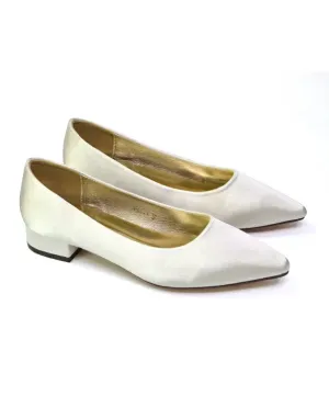 Karen Slip On Pointed Toe Wedding Shoes Low Heel Bridal Heels Court Shoes in Ivory