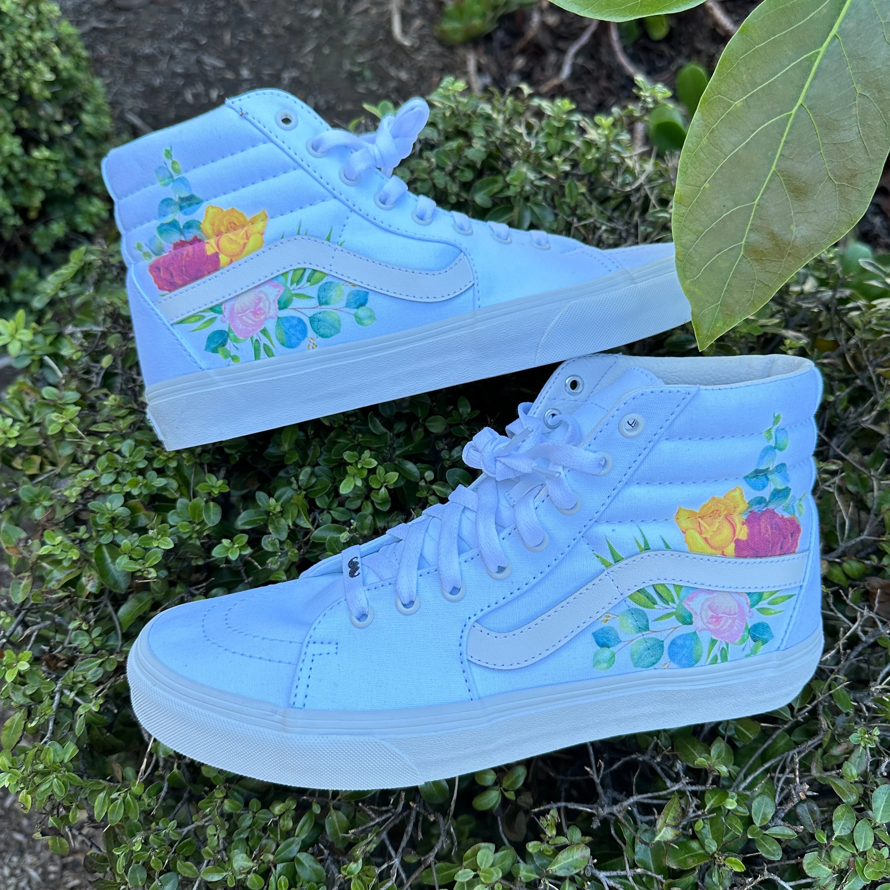 Rose Flower Red Yellow Pink Floral Spring Design - White Sk8-Hi Vans