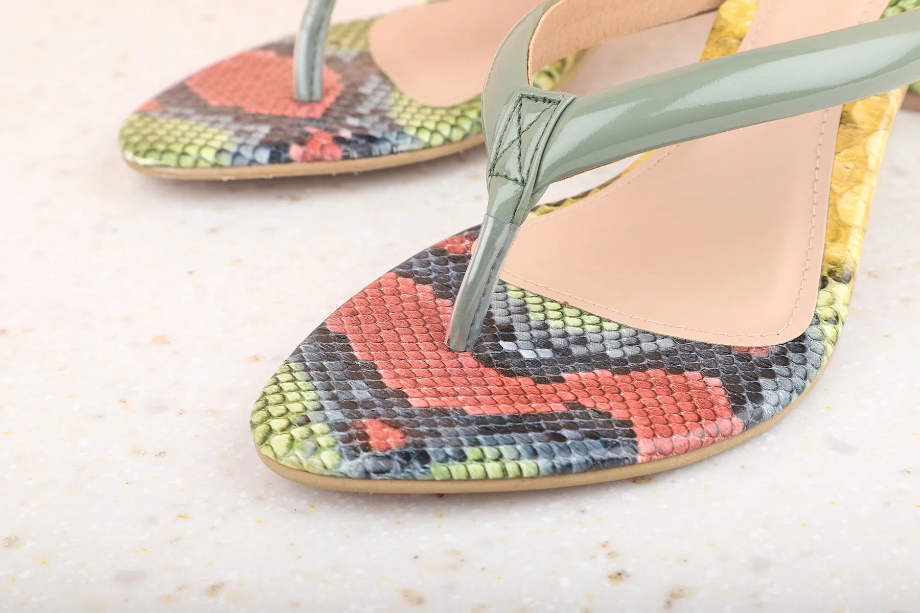 Women Green Printed Block Heels