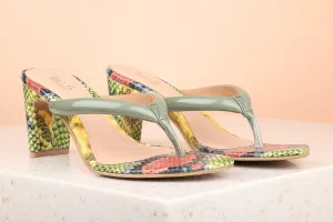 Women Green Printed Block Heels