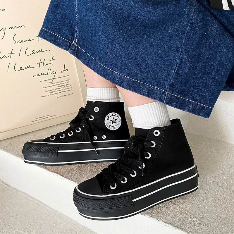 Women's White Thick-soled Thin Color Board Canvas Shoes