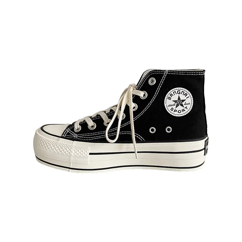 Women's White Thick-soled Thin Color Board Canvas Shoes