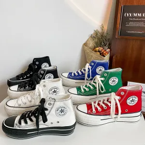 Women's White Thick-soled Thin Color Board Canvas Shoes