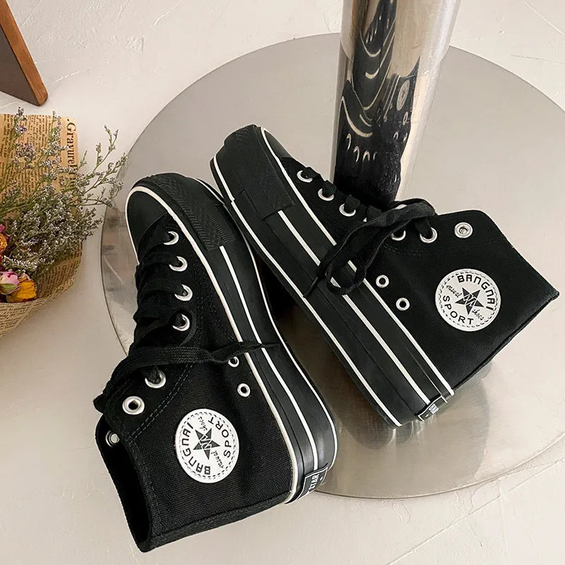 Women's White Thick-soled Thin Color Board Canvas Shoes