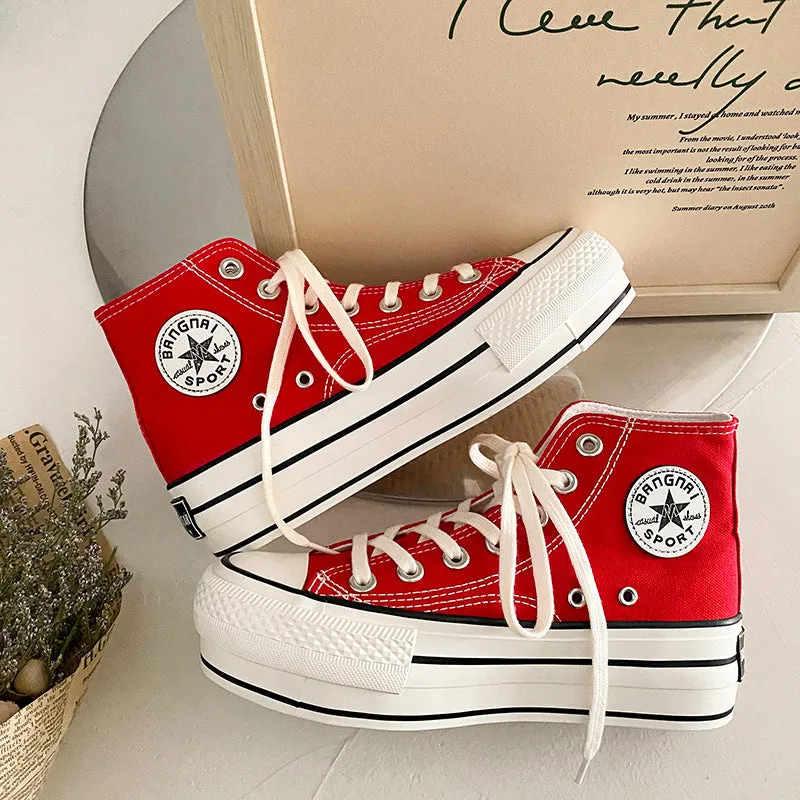 Women's White Thick-soled Thin Color Board Canvas Shoes
