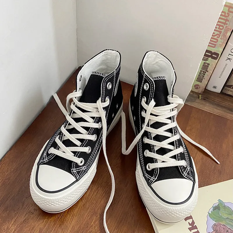 Women's White Thick-soled Thin Color Board Canvas Shoes