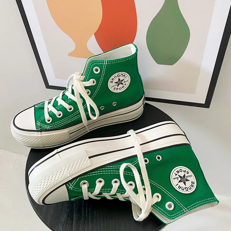 Women's White Thick-soled Thin Color Board Canvas Shoes