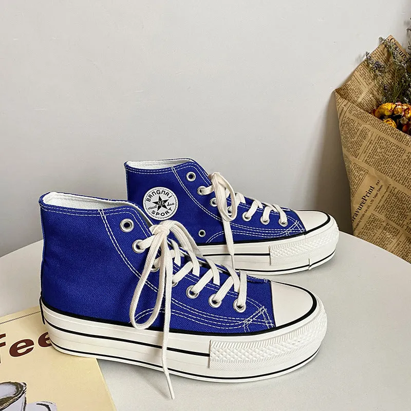 Women's White Thick-soled Thin Color Board Canvas Shoes